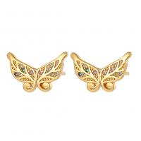 Cubic Zirconia Micro Pave Brass Earring, Butterfly, gold color plated, fashion jewelry & micro pave cubic zirconia & for woman, golden, nickel, lead & cadmium free, 15x9.20mm, Sold By Pair