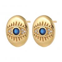 Evil Eye Earrings Brass gold color plated fashion jewelry & micro pave cubic zirconia & for woman golden nickel lead & cadmium free Sold By Pair