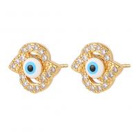 Evil Eye Earrings, Brass, gold color plated, fashion jewelry & micro pave cubic zirconia & for woman & enamel, more colors for choice, nickel, lead & cadmium free, 11.50x10.60mm, Sold By Pair