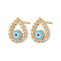 Evil Eye Earrings Brass Teardrop gold color plated fashion jewelry & evil eye pattern & micro pave cubic zirconia & for woman & enamel nickel lead & cadmium free Sold By Pair