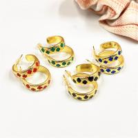 Brass Stud Earring, gold color plated, for woman & enamel, more colors for choice, 20x6mm, Sold By Pair