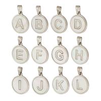 Stainless Steel Letter Pendants 304 Stainless Steel with White Shell Flat Round Vacuum Plating original color Approx 3mm Sold By Lot