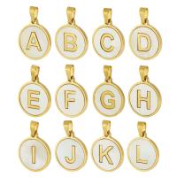 Stainless Steel Letter Pendants 304 Stainless Steel with White Shell Flat Round Vacuum Plating gold Approx 3mm Sold By Lot