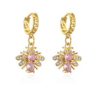 Cubic Zirconia Micro Pave Brass Earring Bee real gold plated micro pave cubic zirconia & for woman Sold By Pair