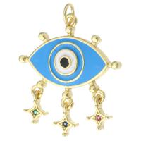 Evil Eye Pendants, Brass, real gold plated, micro pave cubic zirconia & enamel, blue, 28mm, Hole:Approx 3mm, 10PCs/Lot, Sold By Lot