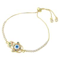 Bracelet Evil Eye bijoux, laiton, Plaqué d'or, pavé de micro zircon & pour femme & émail, Or, 26x15x2mm, Longueur 10 pouce, 5PC/lot, Vendu par lot