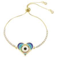 Evil Eye Jewelry Bracelet Brass Heart real gold plated Adjustable & micro pave cubic zirconia & for woman & enamel gold Length 10 Inch Sold By Lot