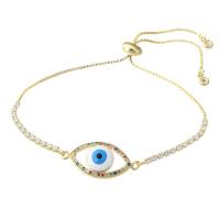 Bracelet Evil Eye bijoux, laiton, œil, Plaqué d'or, Réglable & pavé de micro zircon & pour femme & émail, Or, 28x13x5.50mm, Longueur 10.4 pouce, 5PC/lot, Vendu par lot