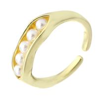 Anillo de dedo de latón, metal, chapado en oro real, Ajustable & para mujer & con perla de plástico, dorado, 6mm, 10PCs/Grupo, Vendido por Grupo
