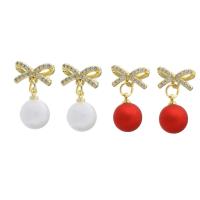 Cubic Zirconia Micro Pave Brass Earring with Plastic Pearl real gold plated micro pave cubic zirconia & for woman 23mm Sold By Lot