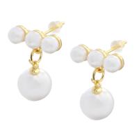 Brass Stud Earring real gold plated for woman & with plastic pearl gold 23mm Sold By Lot