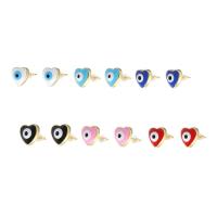 Evil Eye Ohrringe, Messing, Herz, vergoldet, für Frau & Emaille, keine, 16.50x9.50x9mm, 10PaarePärchen/Menge, verkauft von Menge