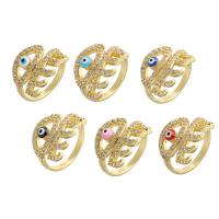 Evil Eye Jewelry Finger Ring Brass real gold plated Adjustable & micro pave cubic zirconia & for woman & enamel 15mm Sold By Lot