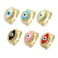 Evil Eye Jewelry Finger Ring Brass real gold plated Adjustable & for woman & enamel 13mm Sold By Lot