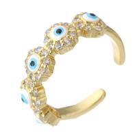 Evil Eye Jewelry Finger Ring Brass real gold plated Adjustable & micro pave cubic zirconia & for woman & enamel 7mm Sold By Lot