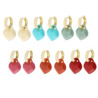 Brass Drop Earring with Plastic Heart real gold plated fashion jewelry & for woman 37mm Sold By Lot