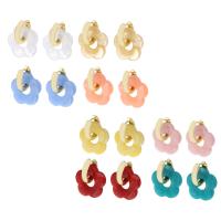 Boucles d'oreilles pendantes en laiton, avec plastique, fleur, Plaqué d'or, pour femme, plus de couleurs à choisir, 33mm, 5pairescouple/lot, Vendu par lot