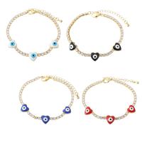 Evil Eye Jewelry Bracelet, Brass, Heart, real gold plated, for woman & enamel, more colors for choice, 9.50mm, Length:9 Inch, 5PCs/Lot, Sold By Lot
