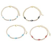 Evil Eye Jewelry Bracelet, Brass, real gold plated, micro pave cubic zirconia & for woman & enamel, more colors for choice, 4.50mm, Length:9 Inch, 5PCs/Lot, Sold By Lot