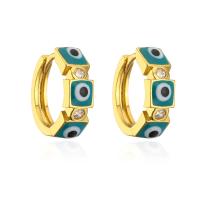 Evil Eye Earrings, Brass, real gold plated, for woman & enamel, more colors for choice, 15x16mm, Sold By Pair
