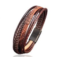 Cowhide Bracelet with 304 Stainless Steel handmade multilayer & braided bracelet & Unisex brown 205mm Sold By PC