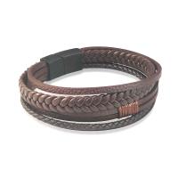 Cowhide Bracelet, with 304 Stainless Steel, handmade, multilayer & braided bracelet & Unisex, brown, 205mm, Sold By PC