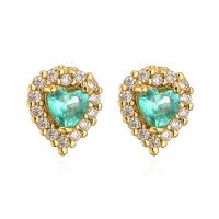 Cubic Zirconia Micro Pave Brass Earring, real gold plated, different styles for choice & micro pave cubic zirconia & for woman, green, Sold By Pair