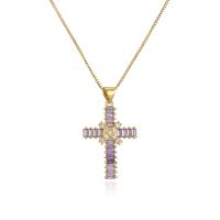 Cubic Zircon Micro Pave Brass Necklace Cross real gold plated micro pave cubic zirconia & for woman Length Approx 19.68 Inch Sold By PC