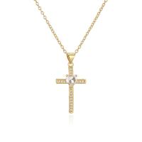 Cubic Zircon Micro Pave Brass Necklace Cross real gold plated & micro pave cubic zirconia & for woman Length Approx 19.68 Inch Sold By PC