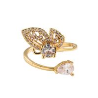 Cubic Zirconia Micro Pave Brass Ring, real gold plated, Adjustable & micro pave cubic zirconia & for woman, gold, Sold By PC