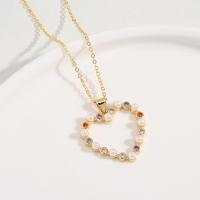 Cubic Zircon Micro Pave Brass Necklace with Plastic Pearl with 2.75 inch extender chain Heart real gold plated for woman & with rhinestone 24mm Length Approx 14.96 Inch Sold By PC