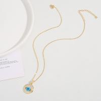 Evil Eye Jewelry Necklace, Brass, 18K gold plated, micro pave cubic zirconia & for woman & enamel, 17mm, Length:Approx 14.96 Inch, Sold By PC