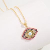 Evil Eye Jewelry Necklace, Brass, 18K gold plated, micro pave cubic zirconia & for woman & enamel, 24x18mm, Length:Approx 14.96 Inch, Sold By PC