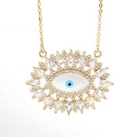 Evil Eye Schmuck Halskette, Messing, Auge, 18K vergoldet, Micro pave Zirkonia & für Frau, keine, 33x27mm, Länge:ca. 14.96 ZollInch, verkauft von PC