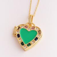 Cubic Zircon Micro Pave Brass Necklace Heart 18K gold plated micro pave cubic zirconia & for woman & enamel Length Approx 14.96 Inch Sold By PC