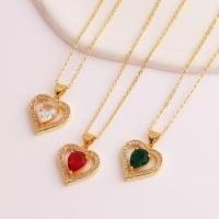 Cubic Zircon Micro Pave Brass Necklace Heart 18K gold plated micro pave cubic zirconia & for woman 16.50mm Length Approx 14.96 Inch Sold By PC