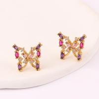 Cubic Zirconia Micro Pave Brass Earring Butterfly 18K gold plated micro pave cubic zirconia & for woman multi-colored 12.50mm Sold By Pair