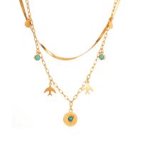 Multi Layer Necklace, Titanium Steel, with turquoise, with 5cm extender chain, gold color plated, Double Layer & fashion jewelry & different styles for choice & for woman, golden, Length:43 cm, Sold By PC