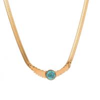Titanium Steel Necklace, with turquoise, with 5cm extender chain, Vacuum Ion Plating, fashion jewelry & different styles for choice & for woman & with cubic zirconia, golden, Length:40 cm, Sold By PC