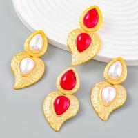Resin Earring Zinc Alloy with ABS Plastic Pearl & Resin gold color plated fashion jewelry & for woman Sold By Pair