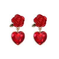 Resin Earring Zinc Alloy with Resin gold color plated fashion jewelry & for woman & with glass rhinestone red Sold By Pair