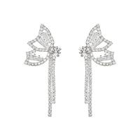 Fashion Fringe Earrings Zinc Alloy silver color plated fashion jewelry & for woman & with rhinestone silver color Sold By Pair