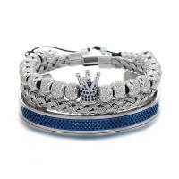 Cubic Zirconia Micro Pave Brass Bracelet with Titanium Steel Vacuum Ion Plating three pieces & fashion jewelry & Unisex & micro pave cubic zirconia Sold By PC