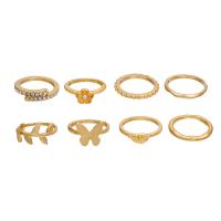 سبائك الزنك خاتم مجموعة, لون الذهب مطلي, 6 قطع & مجوهرات الموضة & للمرأة & مع حجر الراين, ذهبي, تباع بواسطة تعيين