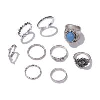 Zinc Alloy Ring Set with turquoise plated 9 pieces & fashion jewelry & for woman Sold By Set