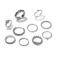 Zinc Alloy ring Set, sølvfarvet forgyldt, 10 stykker & mode smykker & for kvinde & med rhinestone, sølv, Solgt af sæt