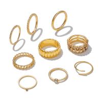 Tibetan Style Ring Set, gold color plated, 9 pieces & fashion jewelry & for woman & with rhinestone, golden, Sold By Set