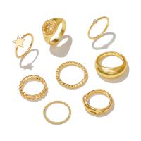 Tibetan Style Ring Set, gold color plated, 8 pieces & fashion jewelry & for woman & with rhinestone, golden, 21x18mm, Sold By Set
