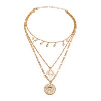 Multi Layer Necklace, Tibetan Style, gold color plated, three layers & fashion jewelry & for woman & with rhinestone, golden, Length:40 cm, Sold By PC