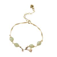Bransolety kamień szlachetny, Hetian Jade, Platerowane w kolorze złota, biżuteria moda & wielowarstwowa & dla kobiety, 7MMu300121MM, długość 18 cm, sprzedane przez PC